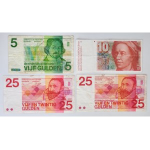 Holandia i Szwajcaria, zestaw 5-25 guldenów i 10 franków 1971-87 (4 szt.)