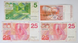 Holandsko a Švajčiarsko, sada 5-25 guldenov a 10 frankov 1971-87 (4 kusy).