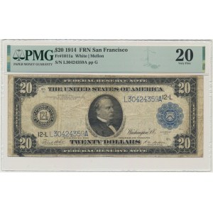 États-Unis, Sceau bleu, San Francisco, 20 $ 1914 - White &amp; Mellon - PMG 20