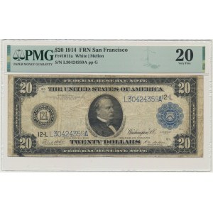 USA, Blue Seal, San Francisco, 20 dolarów 1914 - White & Mellon - PMG 20