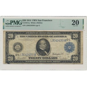 USA, Blue Seal, San Francisco, 20 Dollars 1914 - White & Mellon - PMG 20