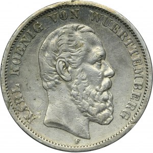 Germany, Kingdom of Württemberg, Karl I, 5 Mark Stuttgart 1875 F