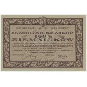 Warszawa, kartka żywnościowa na 160u ziemniaków 1918