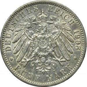 Germany, Baden, Friedrich II, 5 Mark Karlsruhe 1908 G
