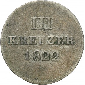 Germany, Duchy of Nassau, Wilhelm, 3 Kreuzer Wiesbaden 1822 - RARE