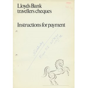 Wielka Brytania, Lloyds Bank, Wzornik z czekami podróżnymi wraz z instrukcją
