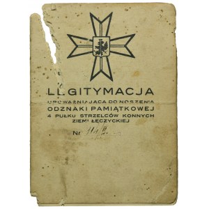 Identity card for the commemorative badge of the 4th Mounted Rifle Regiment of the Łęczyca Land