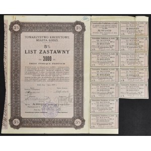 TKM Łódź, 5% list zastawny, 3.000 zł 1938