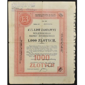 Wileński Bank Ziemski, 4,5% list zastawny, 1.000 zł 1929, seria II
