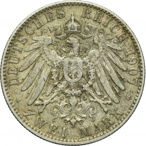 Allemagne, Royaume de Saxe, Frédéric Auguste III, 2 Marks Muldenhütten 1907 E