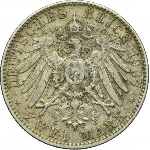 Germany, Kingdom of Saxony, Friedrich August III, 2 Mark Muldenhütten 1907 E