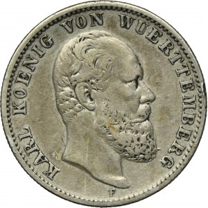 Nemecko, Württemberské kráľovstvo, Karol Württemberský, 2 marky Stuttgart 1876 F