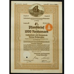 Danzig, Landesbank und Girozentrale, 4% mortgage bond, 1,000 marks 1941