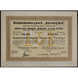 Kopalnia Węgla Kamiennego Antonsgluck (Szczęście Antoniego), 1.000 mkp 1923, Ser. B