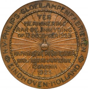 Médaille frappée pour l'ouverture de l'usine Philips à Varsovie 1923 - RARE, Knedler, signée