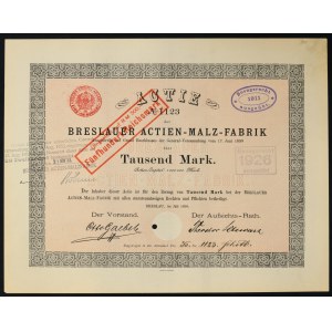 Breslauer Actien Malzfabrik, 1,000 marks 1898