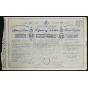 Hongrie, Ungarische Hypotheken Bank, obligation à prime de 4% 1884, 100 florins