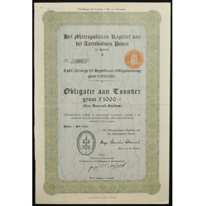 Archdiocese of Poznań (Posen), bond of 1,000 guilders, 1928