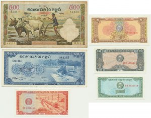 Kambodža, sada 0,1-500 riálů 1972-79 (6 ks)