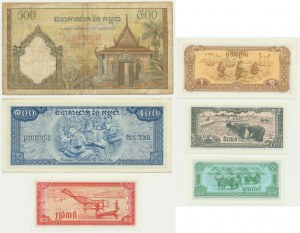 Kambodža, sada 0,1-500 riálů 1972-79 (6 ks)