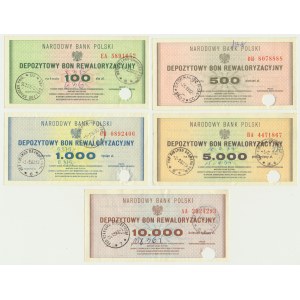 Set, deposit revaluation vouchers 100 - 10,000 zlotys (5 pieces).