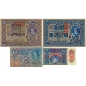Austria, set 10-10.000 Kronen 1902-18 (4 pcs.)