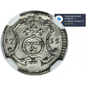 August III Sas, Halerz Drezno 1755 FWôF - NGC MS64 - RZADKI