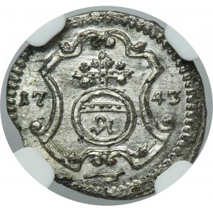 Augustus III of Poland, 1 Pfennig Dresden 1743 FWôF - NGC MS66 - RARE