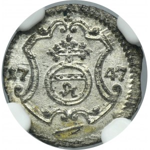 Augustus III of Poland, 1 Pfennig Dresden 1747 FWôF - NGC MS66