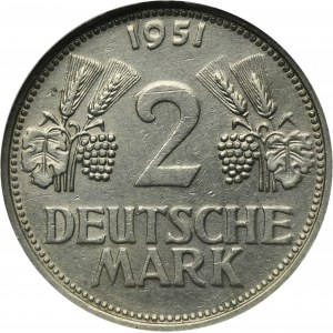 Germany, FRG, 2 Mark Karlsruhe 1951 G - GCN AU58