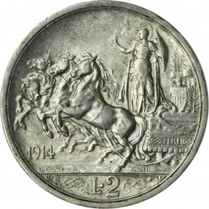 Italy, Victor Emmanuel III, 2 Lira Rome 1914 - GCN AU53