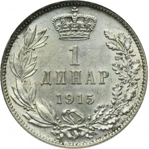 Serbia, Peter, 1 Dinar 1915 - GCN AU55