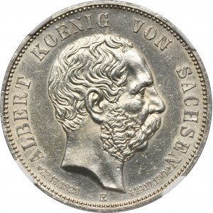 Germany, Kingdom of Saxony, Albert, 5 Marek Muldenhütten 1902 E - NGC MS61