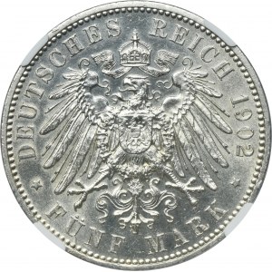 Germany, Kingdom of Saxony, Albert, 5 Marek Muldenhütten 1902 E - NGC MS61