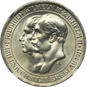 Niemcy, Królestwo Prus, Wilhelm II, 3 Marki Berlin 1911 A - NGC MS62