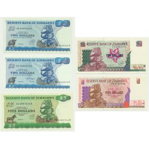 Zimbabwe, set 2-10 Dollars 1983-97 (5 pcs.)