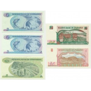 Zimbabwe, zestaw 2-10 dolarów 1983-97 (5 szt.)