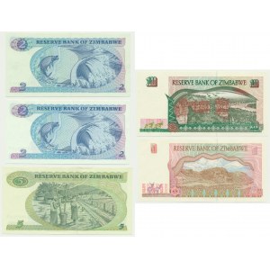 Zimbabwe, $2-10 set 1983-97 (5 pièces).