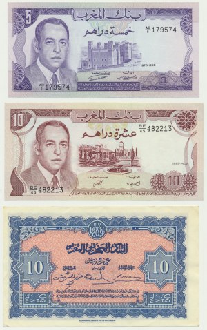 Maroko, sada 5-10 dirhamov/frankov 1943-85 (3 kusy).