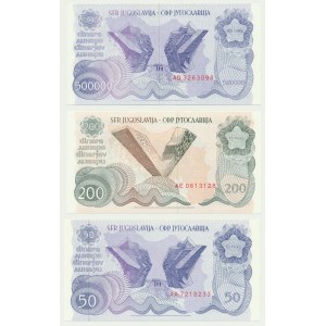 Jugosławia, zestaw 50-500.000 dinarów 1989-90 (3 szt.)