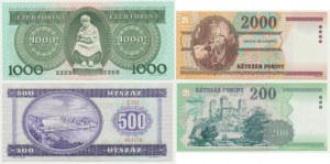 Maďarsko, súbor 200-2 000 foritn 1998-2000 (4 kusy).