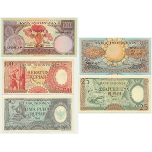 Indonezja, zestaw 25-100 rupii 1958-64 (5 szt.)