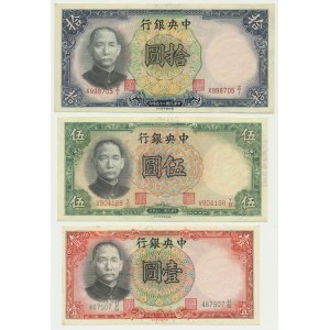 Chiny, zestaw 1-10 juanów 1936 (3 szt.)