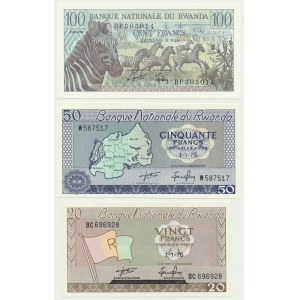 Rwanda, zestaw 20-100 franków 1976-78 (3 szt.)