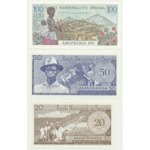 Rwanda, zestaw 20-100 franków 1976-78 (3 szt.)