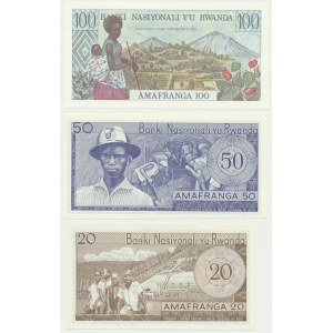 Rwanda, série de 20-100 francs 1976-78 (3 pièces).