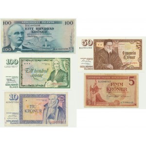 Islandia, zestaw 5-100 koron 1957-61 (5 szt.)