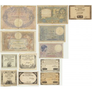 Francja, zestaw 10 sous - 100 frankow 1791-1940 (12 szt.)