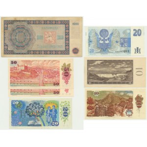 Czechosłowacja/Czechy, zestaw 10-1.000 koron 1945-94 (7 szt.)