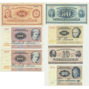 Danemark, série 10-100 couronnes 1970-72 (7 pièces)